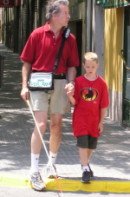 Mike and his son using BrailleNote GPS in Spain