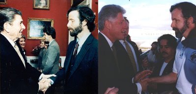 Mike May with Reagan on the left and Clinton on the right